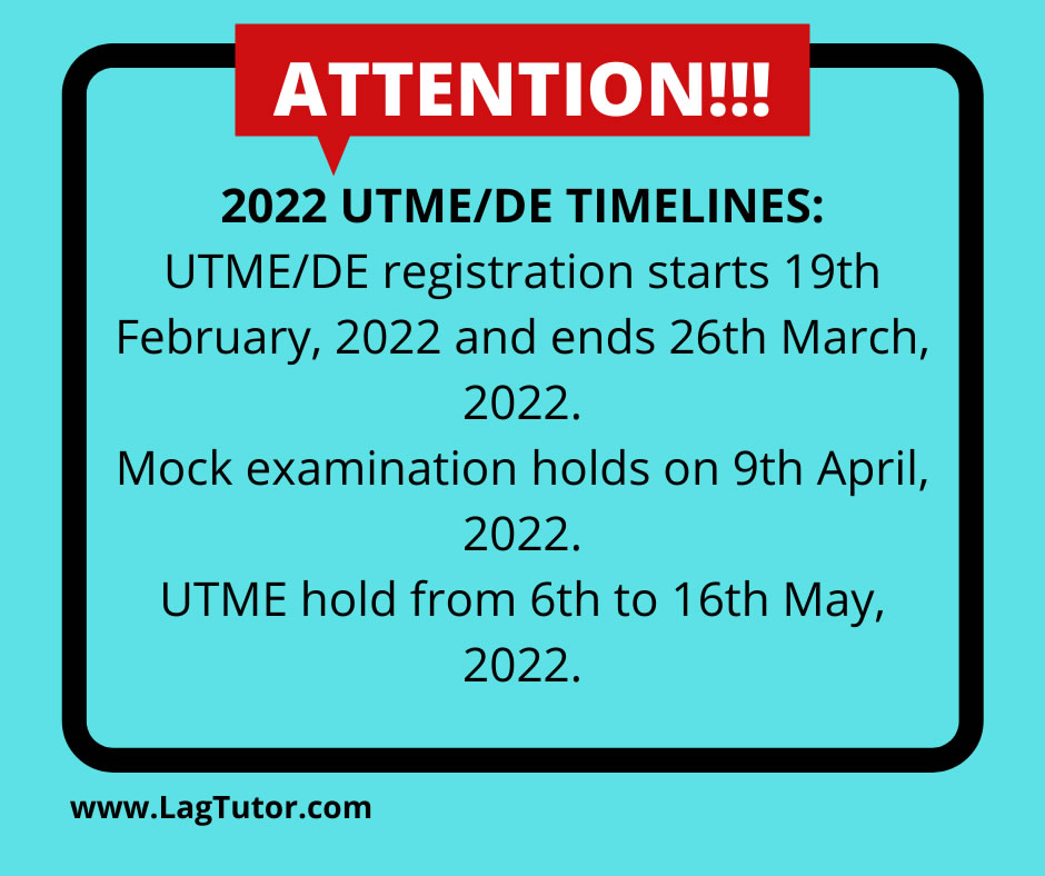 2022 UTME and DE REGISTRATION TO NOW START ON SATURDAY 19TH FEBRUARY 2022